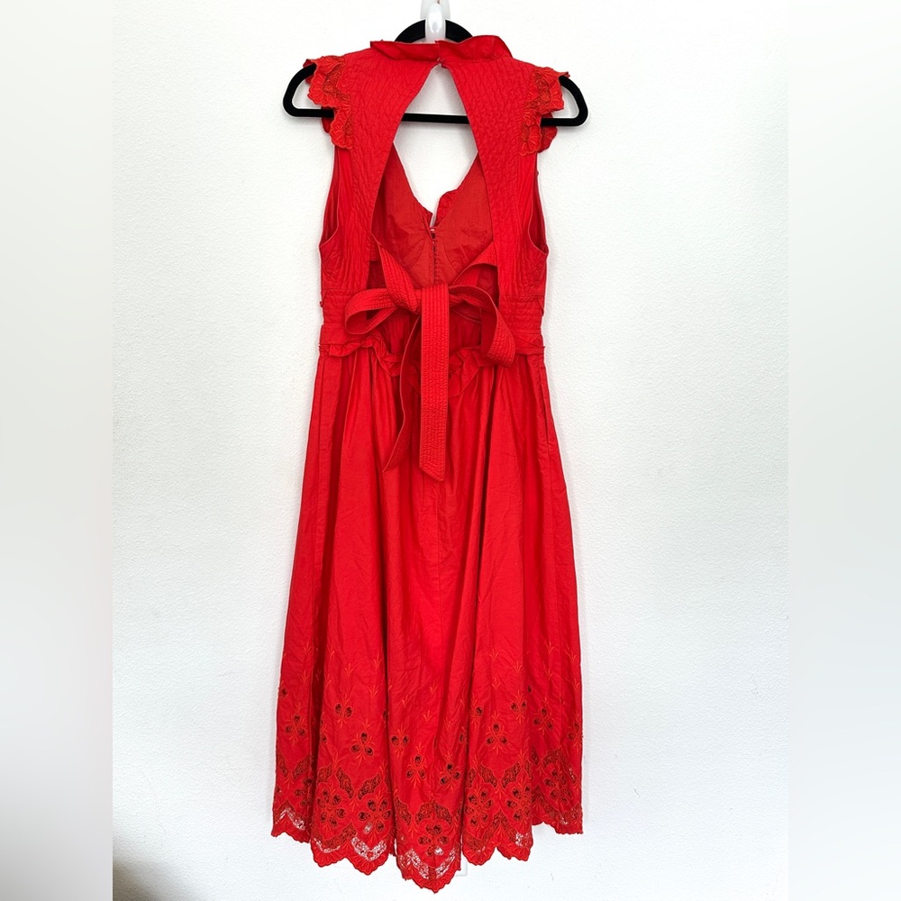 Self-Portrait Broderie Embroidered Lace Red Midi‎ Dress size 6 - Picture 7 of 16